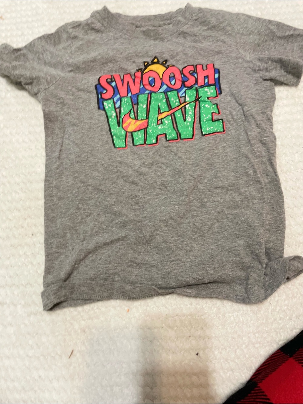 Nike Grey Tee with Colorful 'Swoosh Wave' Graphic